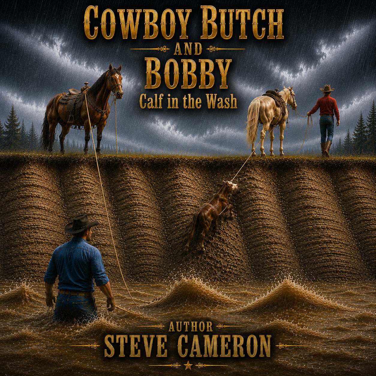 Cowboy Butch and Bobby - Calf in the Wash